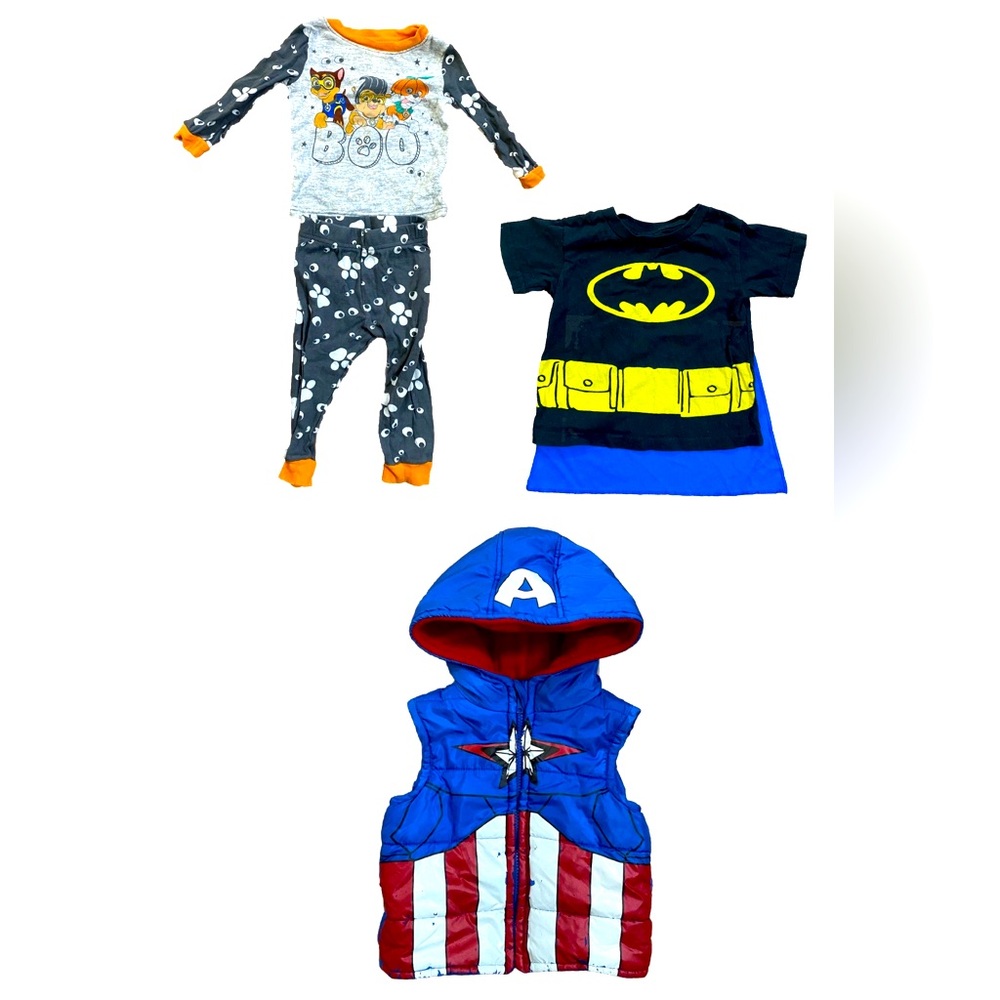 Lot of 3 Toddler Boys 2T Halloween Outfits Captain America Batman Paw Patrol